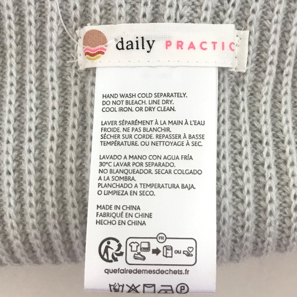 ANTHROPOLOGIE Beanie Hat Wellness Club Daily Practice Gray Embroidered Ribbed - Picture 10 of 13